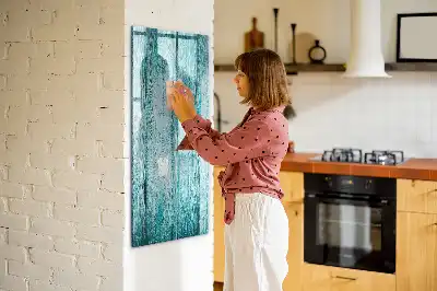 Magnetic dry erase board with a blue wood frame