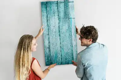 Magnetic dry erase board with a blue wood frame