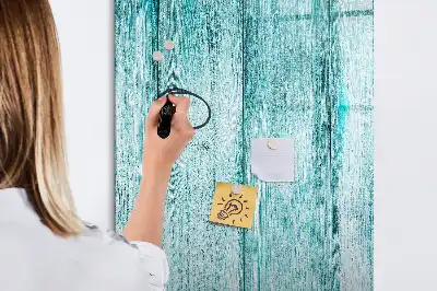 Magnetic dry erase board with a blue wood frame