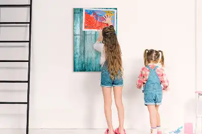 Magnetic dry erase board with a blue wood frame