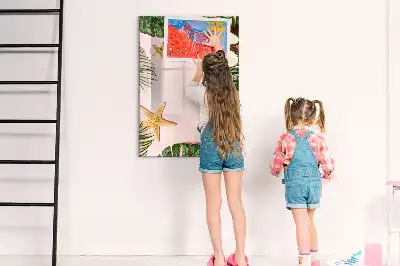 Magnetic dry erase board with a summer frame