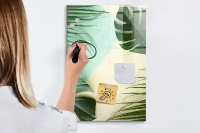Magnetic dry erase board tropical monstera print