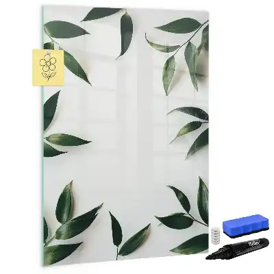Magnetic writing board with a green leaves frame