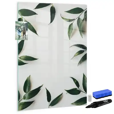 Magnetic writing board with a green leaves frame