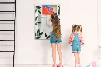 Magnetic writing board with a green leaves frame