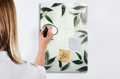 Magnetic writing board with a green leaves frame
