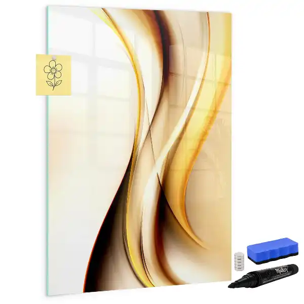 Magnetic dry erase board with gold wave abstraction print