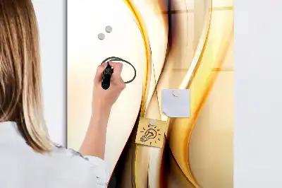 Magnetic dry erase board with gold wave abstraction print
