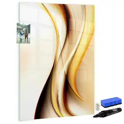 Magnetic dry erase board with gold wave abstraction print
