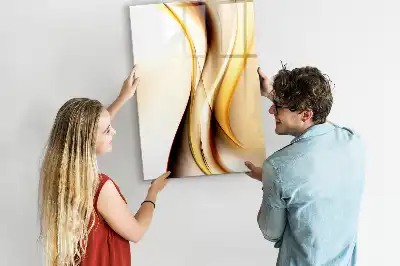 Magnetic dry erase board with gold wave abstraction print