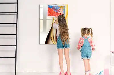 Magnetic dry erase board with gold wave abstraction print
