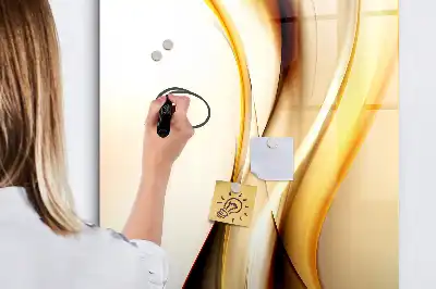 Magnetic dry erase board with gold wave abstraction print