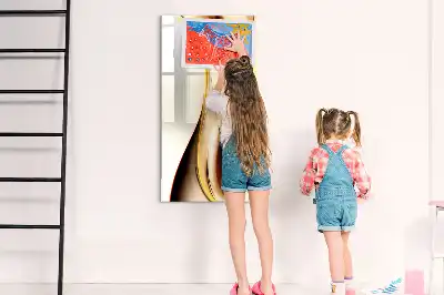 Magnetic dry erase board with gold wave abstraction print