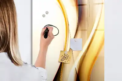 Magnetic dry erase board with gold wave abstraction print