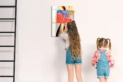 Magnetic dry erase board with gold wave abstraction print