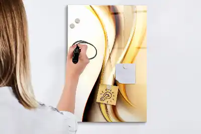 Magnetic dry erase board with gold wave abstraction print
