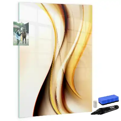 Magnetic dry erase board with gold wave abstraction print