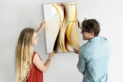 Magnetic dry erase board with gold wave abstraction print