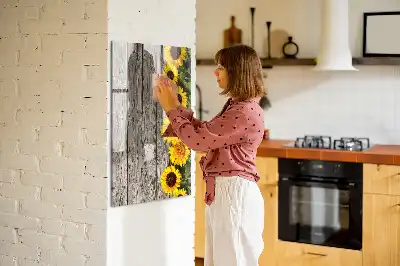 Magnetic writing board with sunflowers on wood print
