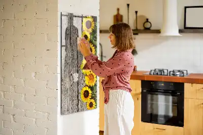 Magnetic writing board with sunflowers on wood print