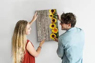 Magnetic writing board with sunflowers on wood print