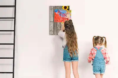 Magnetic writing board with sunflowers on wood print