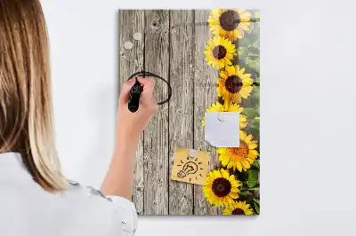 Magnetic writing board with sunflowers on wood print