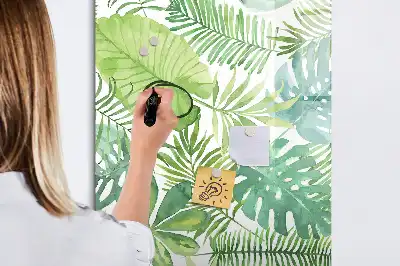 Magnetic dry erase board watercolor leaves pattern