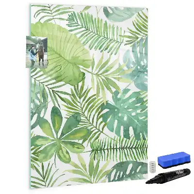 Magnetic dry erase board watercolor leaves pattern