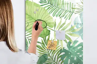 Magnetic dry erase board watercolor leaves pattern