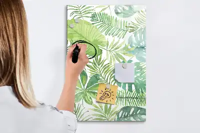 Magnetic dry erase board watercolor leaves pattern