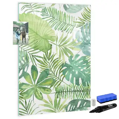 Magnetic dry erase board watercolor leaves pattern