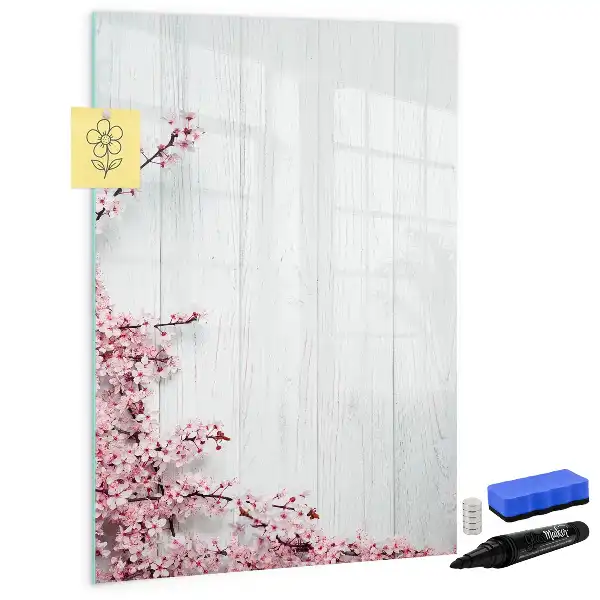 Magnetic dry erase board with a flowers on wood print