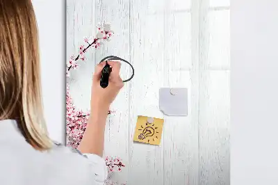 Magnetic dry erase board with a flowers on wood print