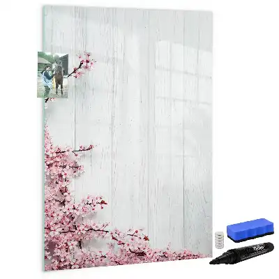 Magnetic dry erase board with a flowers on wood print