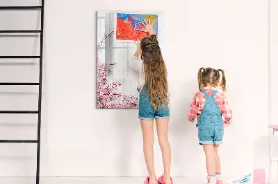 Magnetic dry erase board with a flowers on wood print