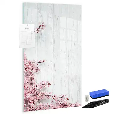 Magnetic dry erase board with a flowers on wood print