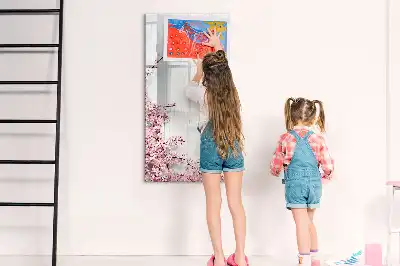 Magnetic dry erase board with a flowers on wood print