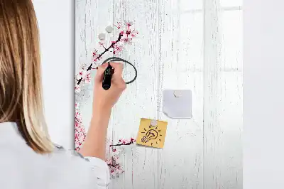 Magnetic dry erase board with a flowers on wood print