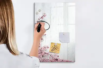 Magnetic dry erase board with a flowers on wood print