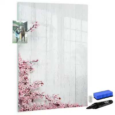 Magnetic dry erase board with a flowers on wood print