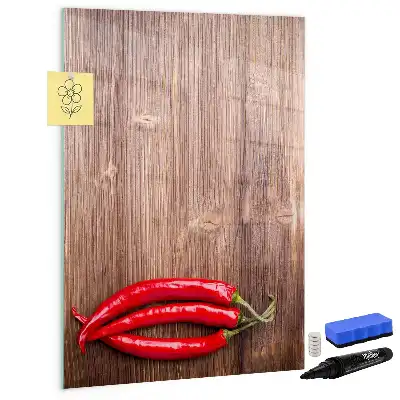 Magnetic erase board with wooden chili pepper design