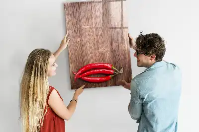 Magnetic erase board with wooden chili pepper design