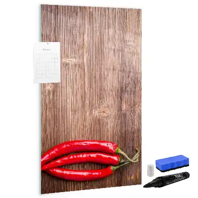 Magnetic erase board with wooden chili pepper design
