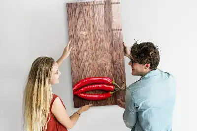 Magnetic erase board with wooden chili pepper design