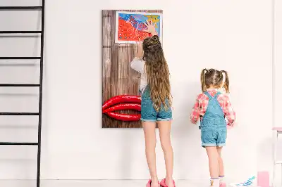 Magnetic erase board with wooden chili pepper design