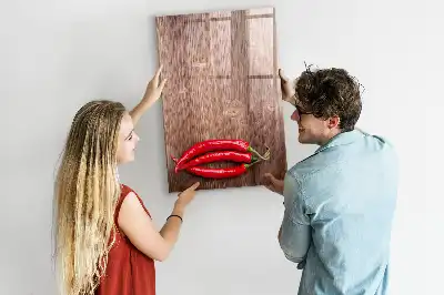 Magnetic erase board with wooden chili pepper design