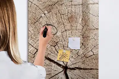 Magnetic dry erase board with a tree trunk cross-section design