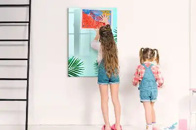 Magnetic writing board with exotic leaves pattern