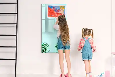 Magnetic writing board with exotic leaves pattern